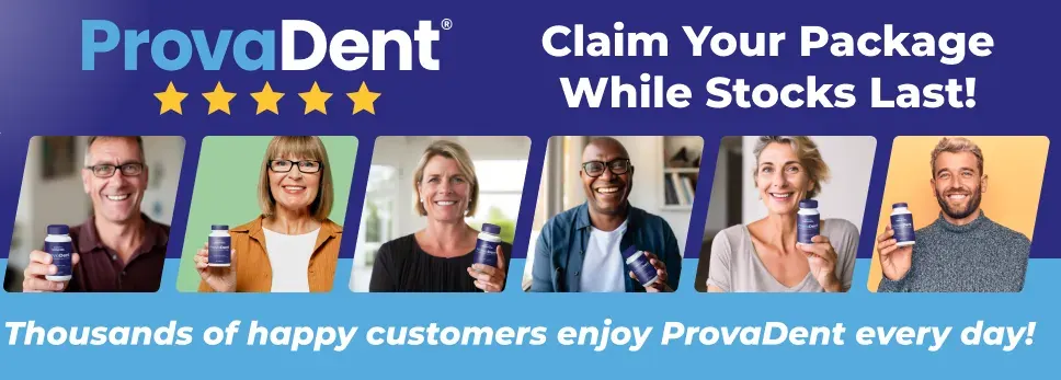 ProvaDent customer reviews collage happy customers with bottles